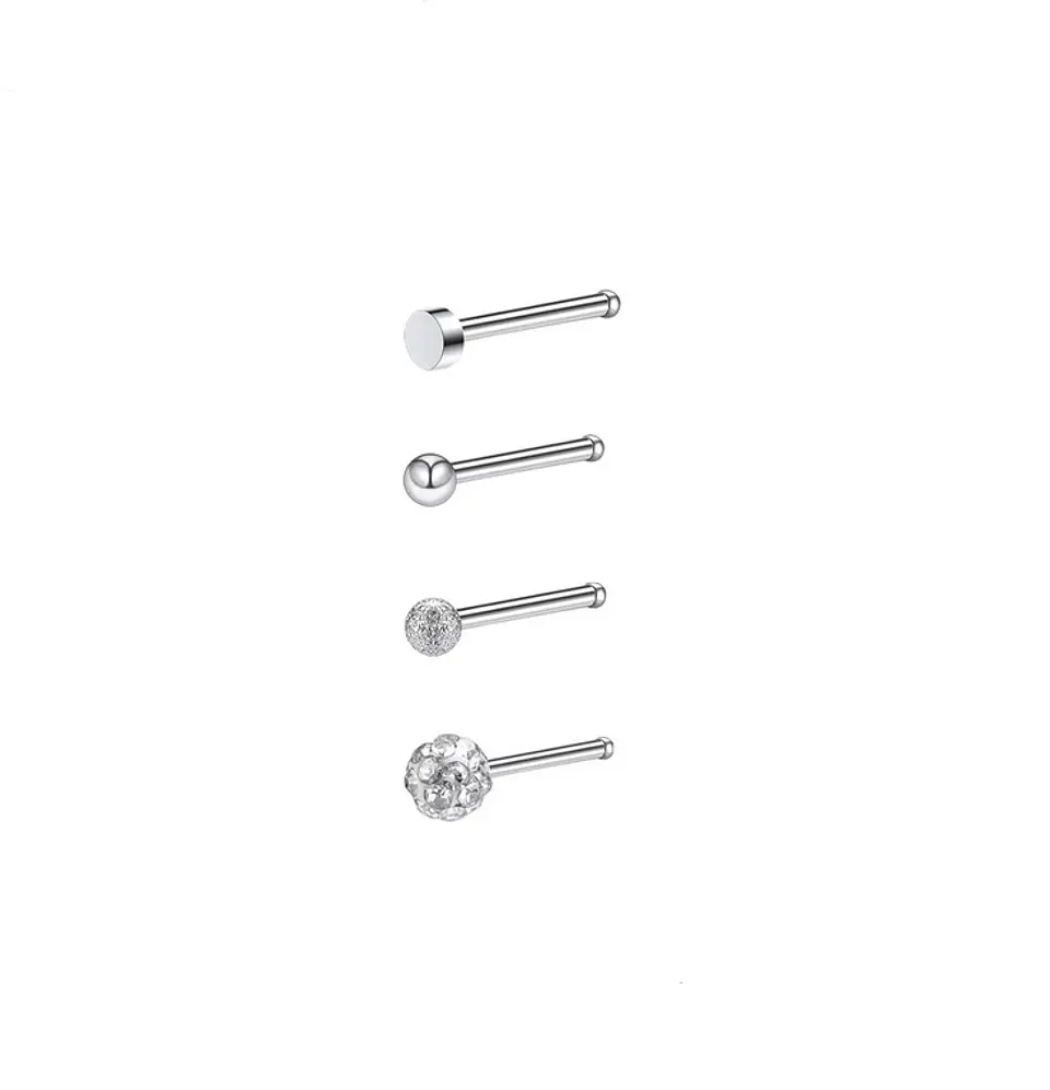 Set 4 Piercing Acero Inoxidable Nariz Zirconia Nostril Punk 1