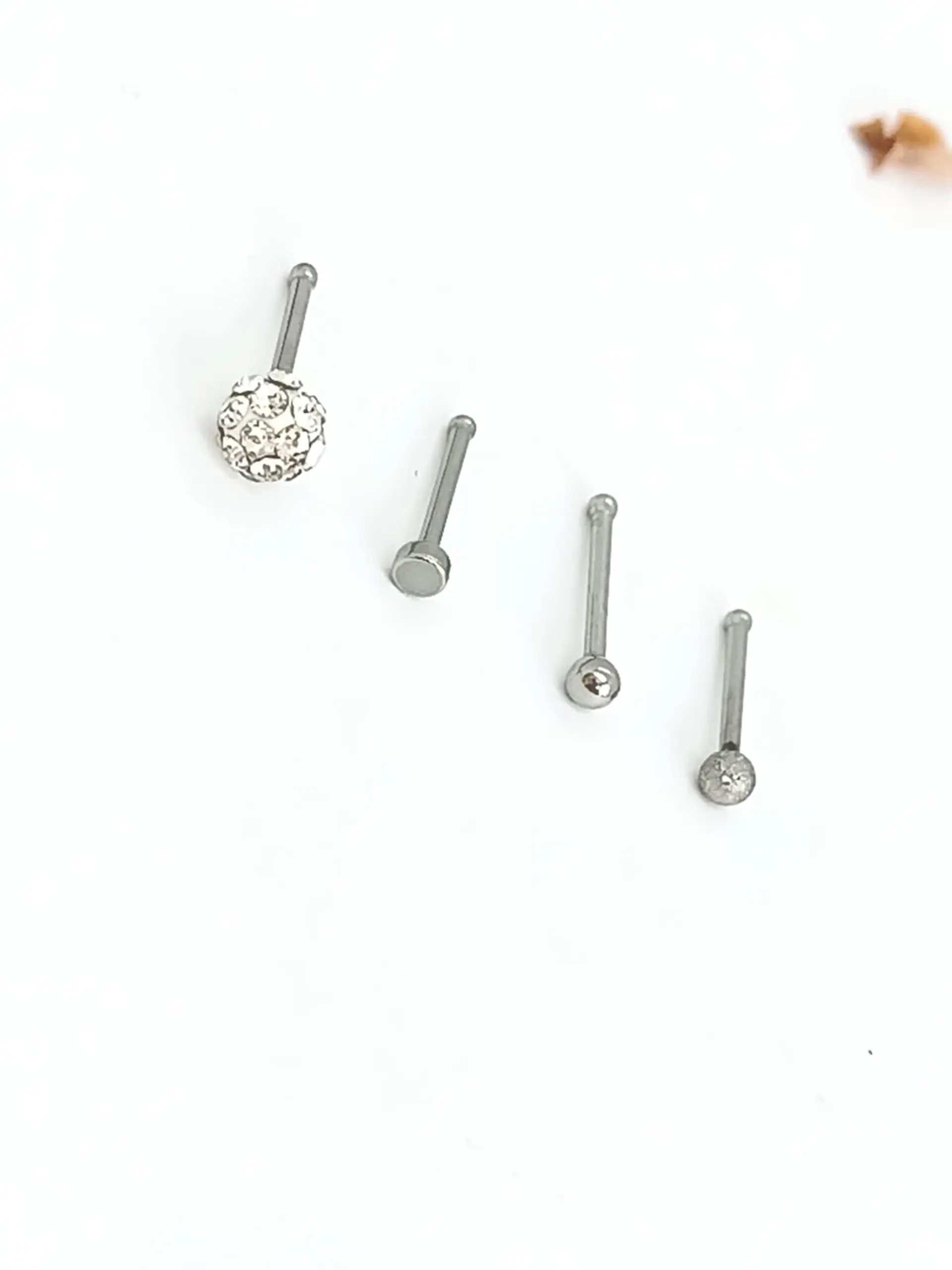 Set 4 Piercing Acero Inoxidable Nariz Zirconia Nostril Punk 3