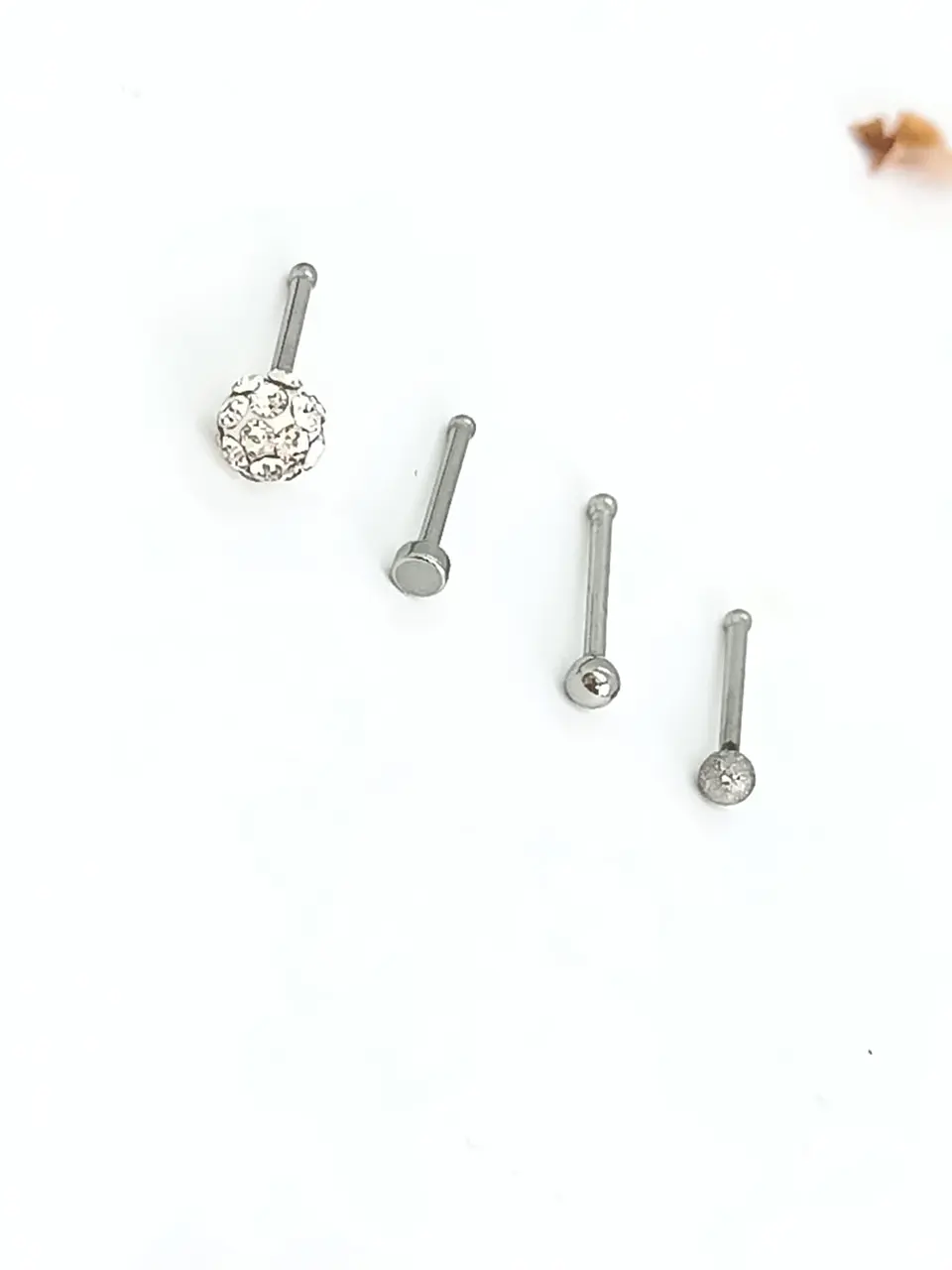 Set 4 Piercing Acero Inoxidable Nariz Zirconia Nostril Punk 3