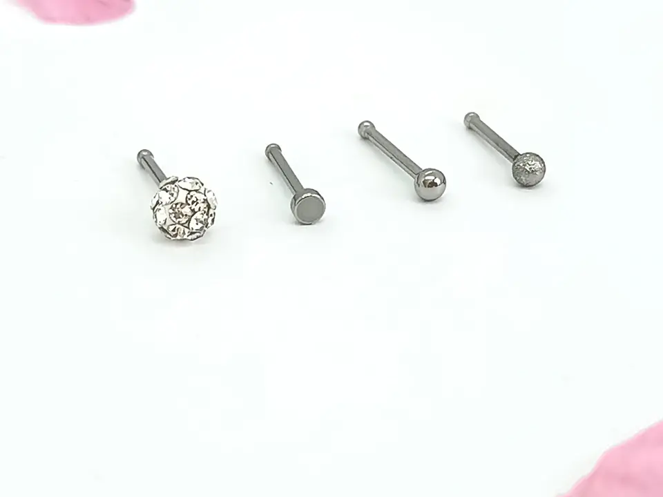 Set 4 Piercing Acero Inoxidable Nariz Zirconia Nostril Punk 4