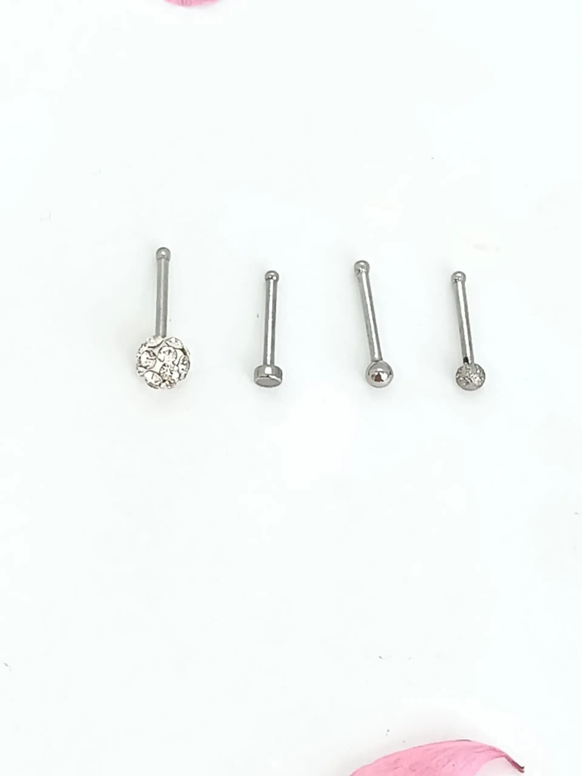 Set 4 Piercing Acero Inoxidable Nariz Zirconia Nostril Punk 6