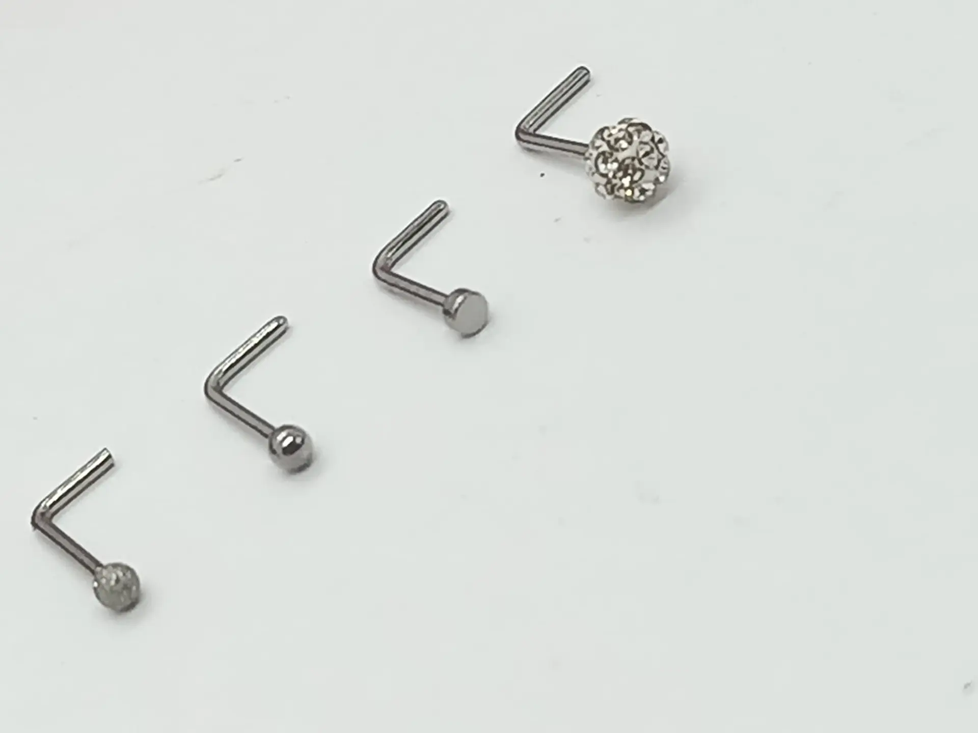 Set 4 Piercing Acero Plateado Nariz Zirconia Nostril Tipo L 2