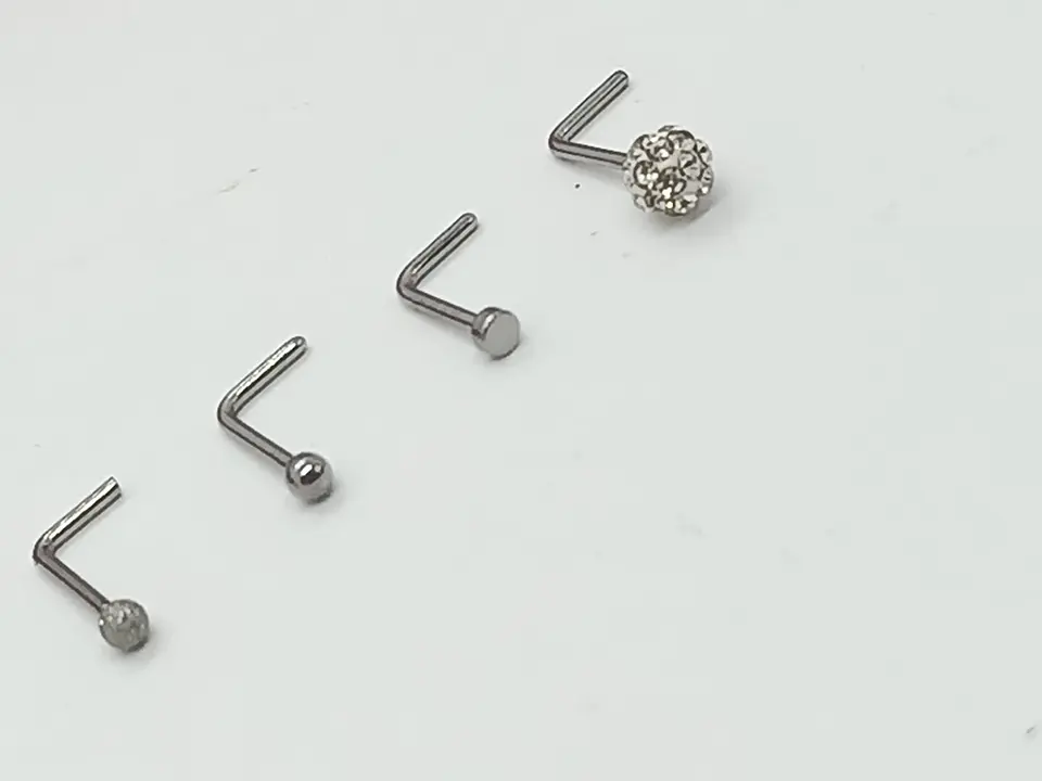 Set 4 Piercing Acero Plateado Nariz Zirconia Nostril Tipo L 2
