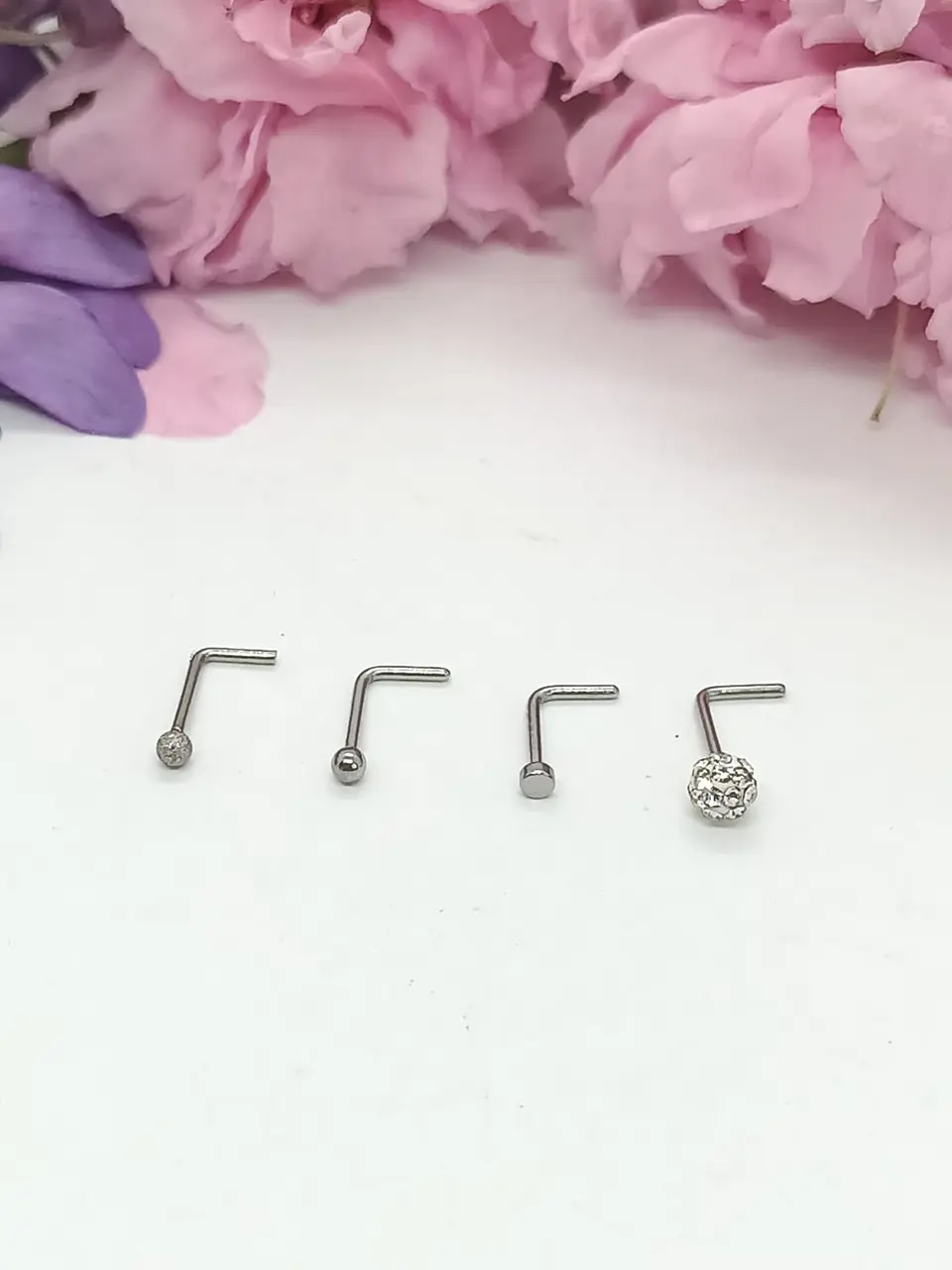 Set 4 Piercing Acero Plateado Nariz Zirconia Nostril Tipo L 3