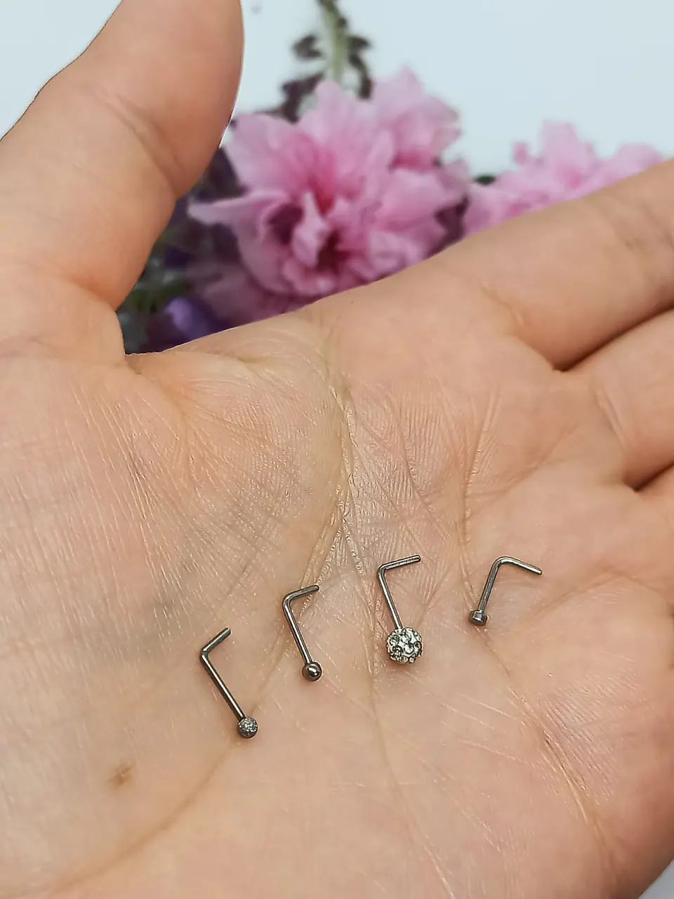Set 4 Piercing Acero Plateado Nariz Zirconia Nostril Tipo L 4