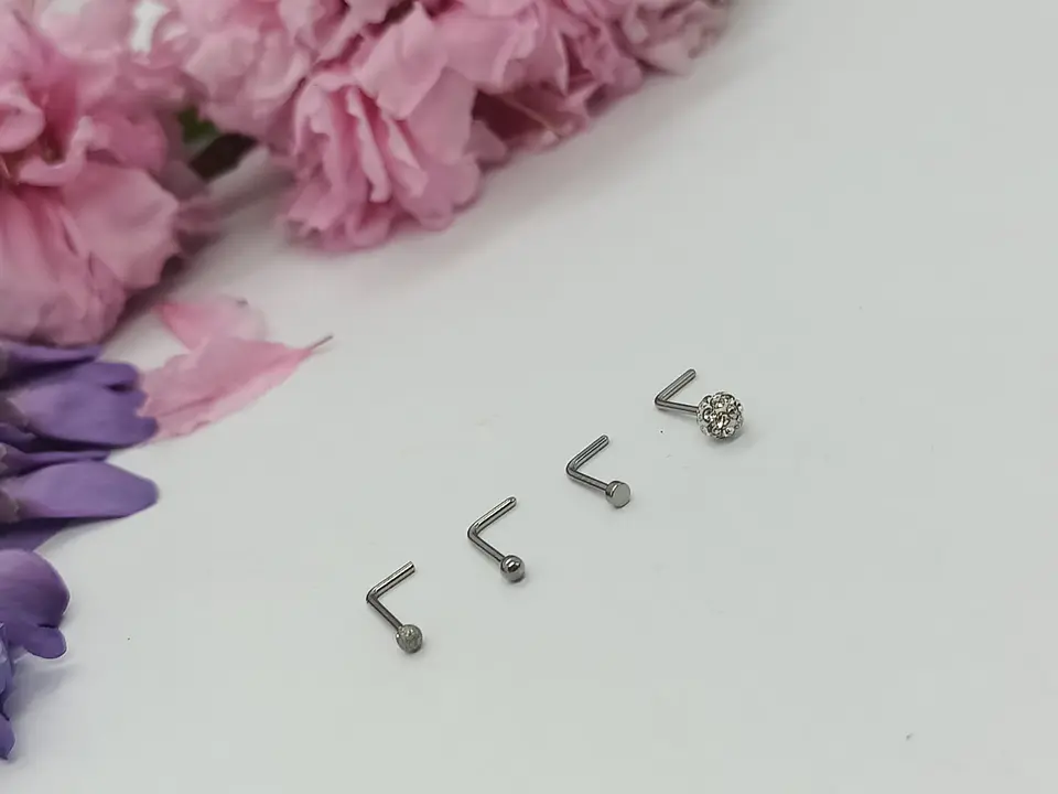 Set 4 Piercing Acero Plateado Nariz Zirconia Nostril Tipo L 5