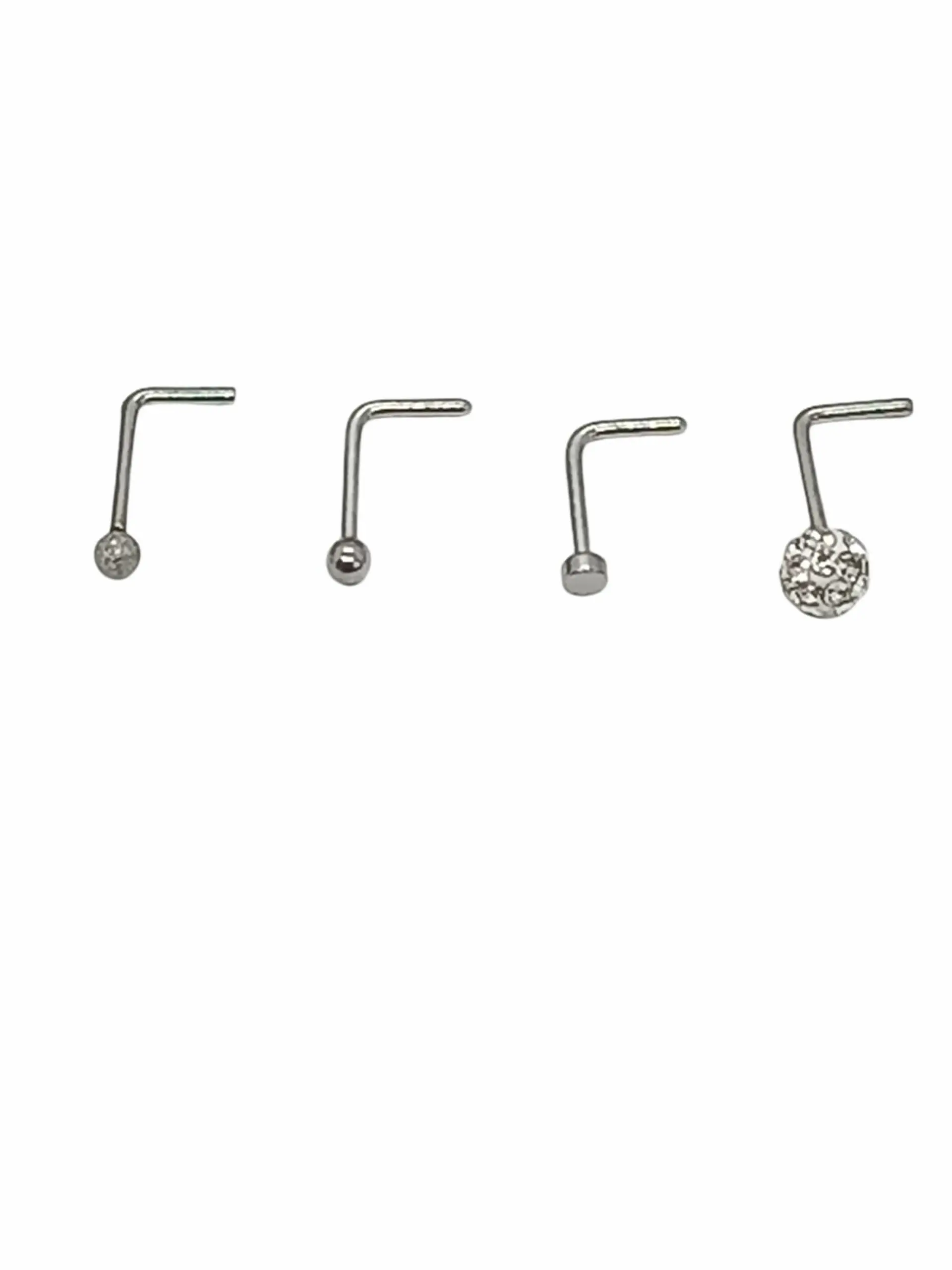 Set 4 Piercing Acero Plateado Nariz Zirconia Nostril Tipo L 6