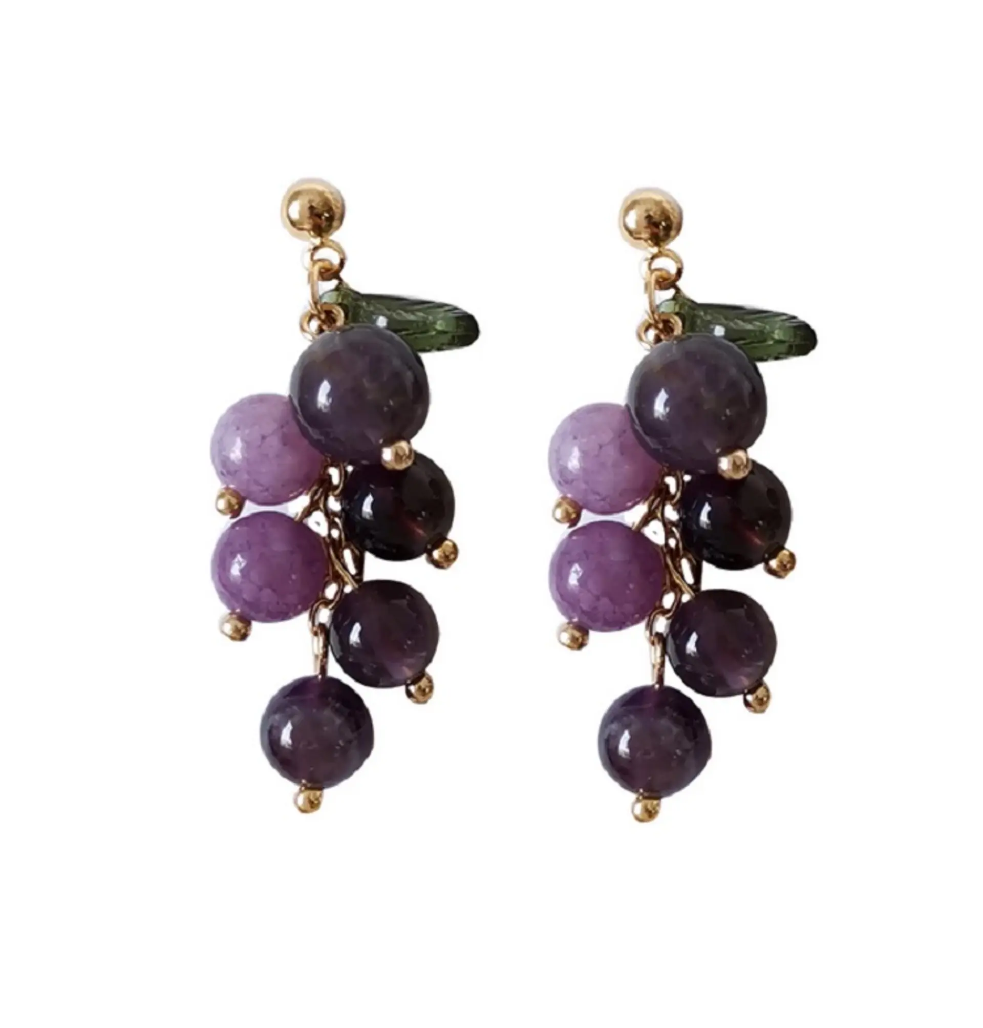 Aretes Uvas Colgantes Cristal Pendientes Violeta Aros Largos 1