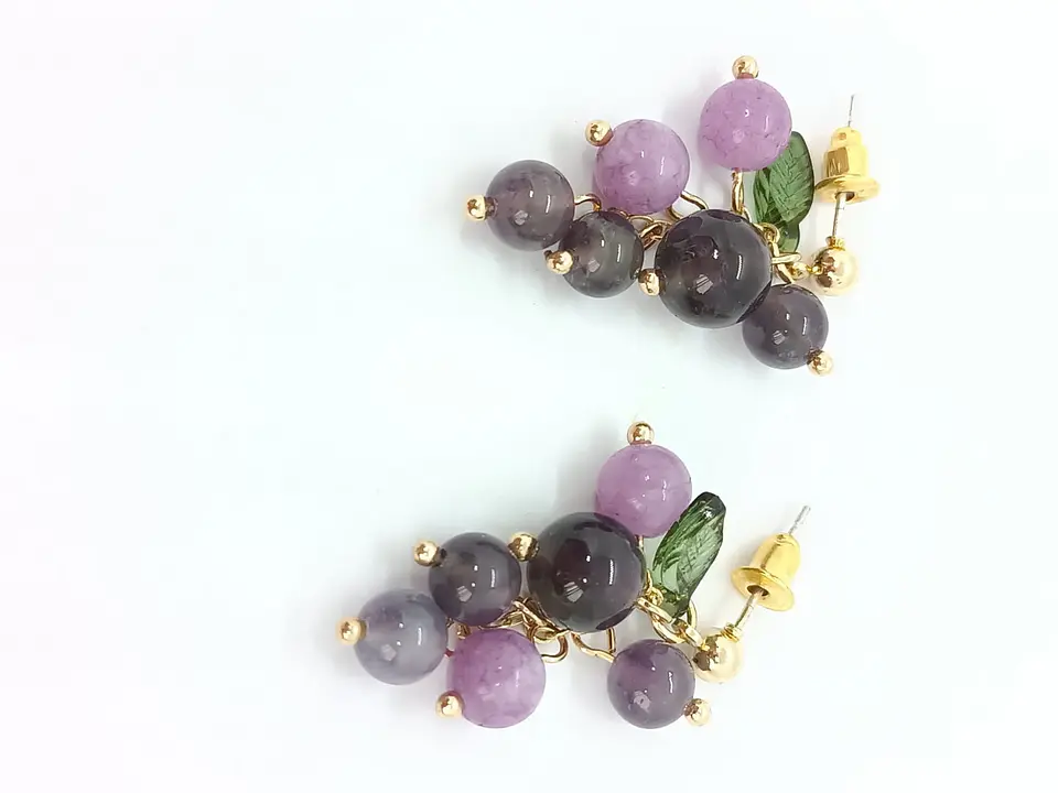 Aretes Uvas Colgantes Cristal Pendientes Violeta Aros Largos 6