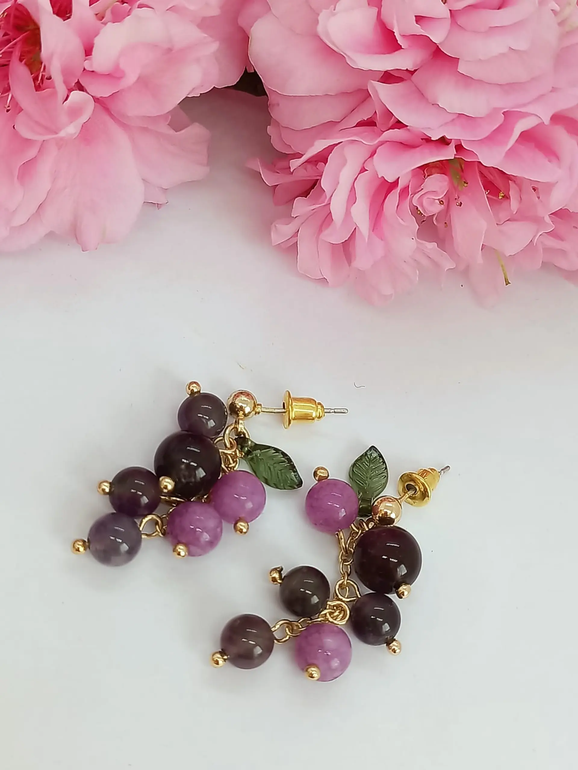 Aretes Uvas Colgantes Cristal Pendientes Violeta Aros Largos 10