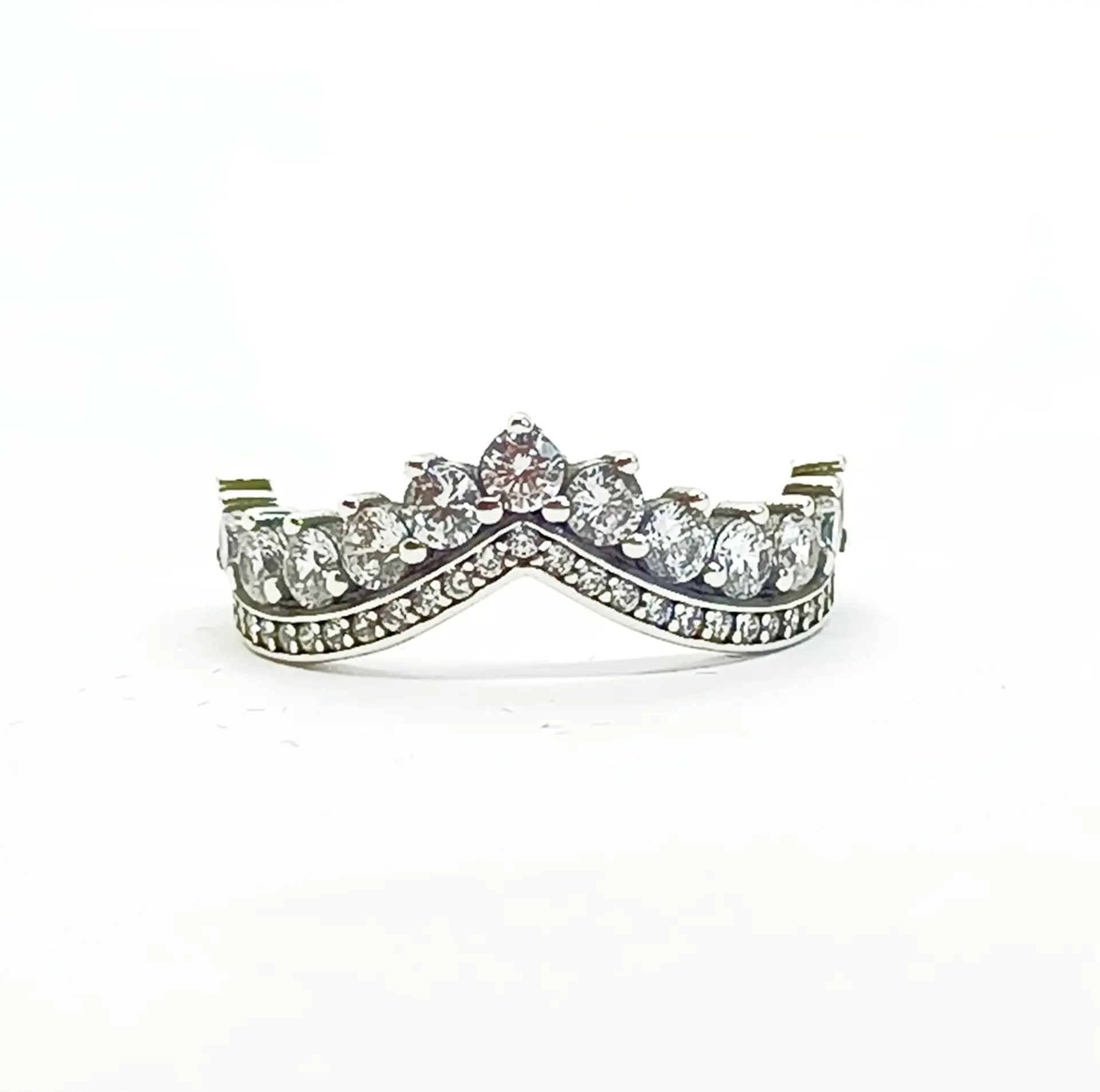 Anillo forma corona decorado con circonios Plata fina ley S925 Compromiso Apilable 5