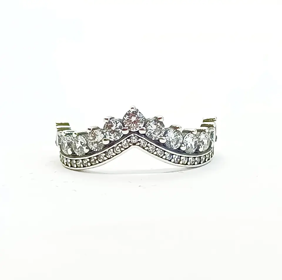Anillo forma corona decorado con circonios Plata fina ley S925 Compromiso Apilable 5