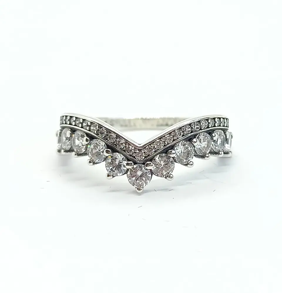 Anillo forma corona decorado con circonios Plata fina ley S925 Compromiso Apilable 6