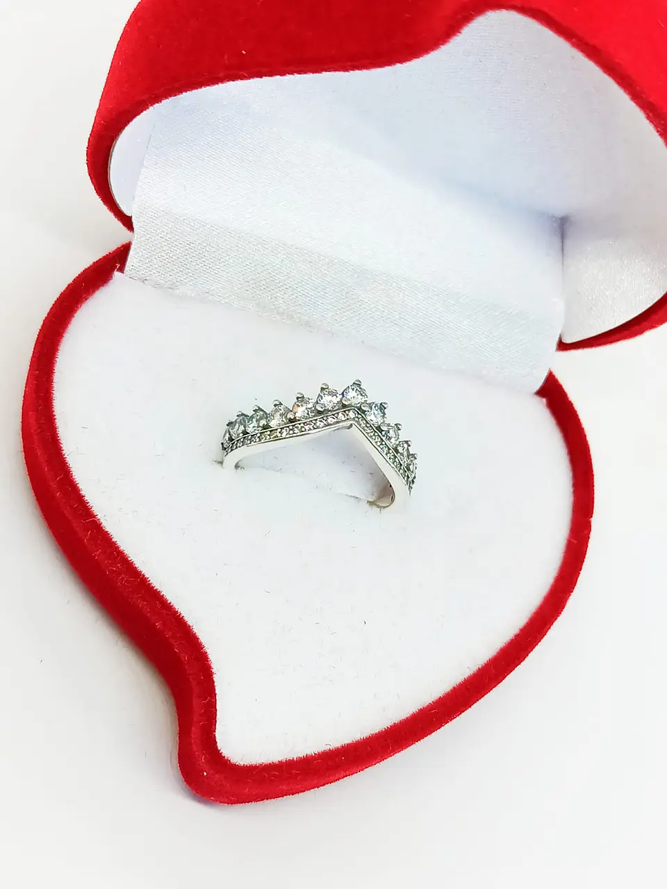 Anillo forma corona decorado con circonios Plata fina ley S925 Compromiso Apilable 7