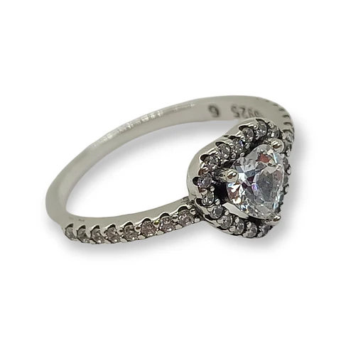 Anillo circón corte Corazón Plata fina ley S925 Compromiso Solitario