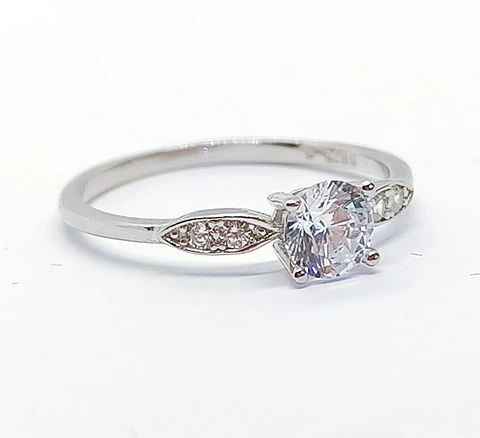 Anillo Plata fina ley S925 Solitario Compromiso circonio AAA