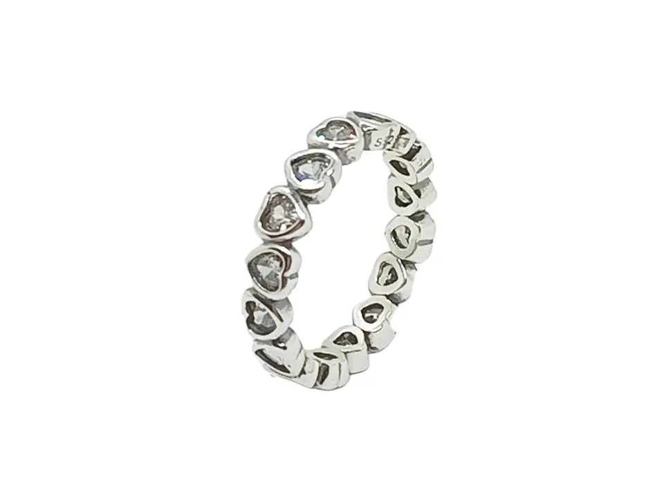 Anillo Pila Plata 925 Corazones Zirconia Compromiso Apilable 1