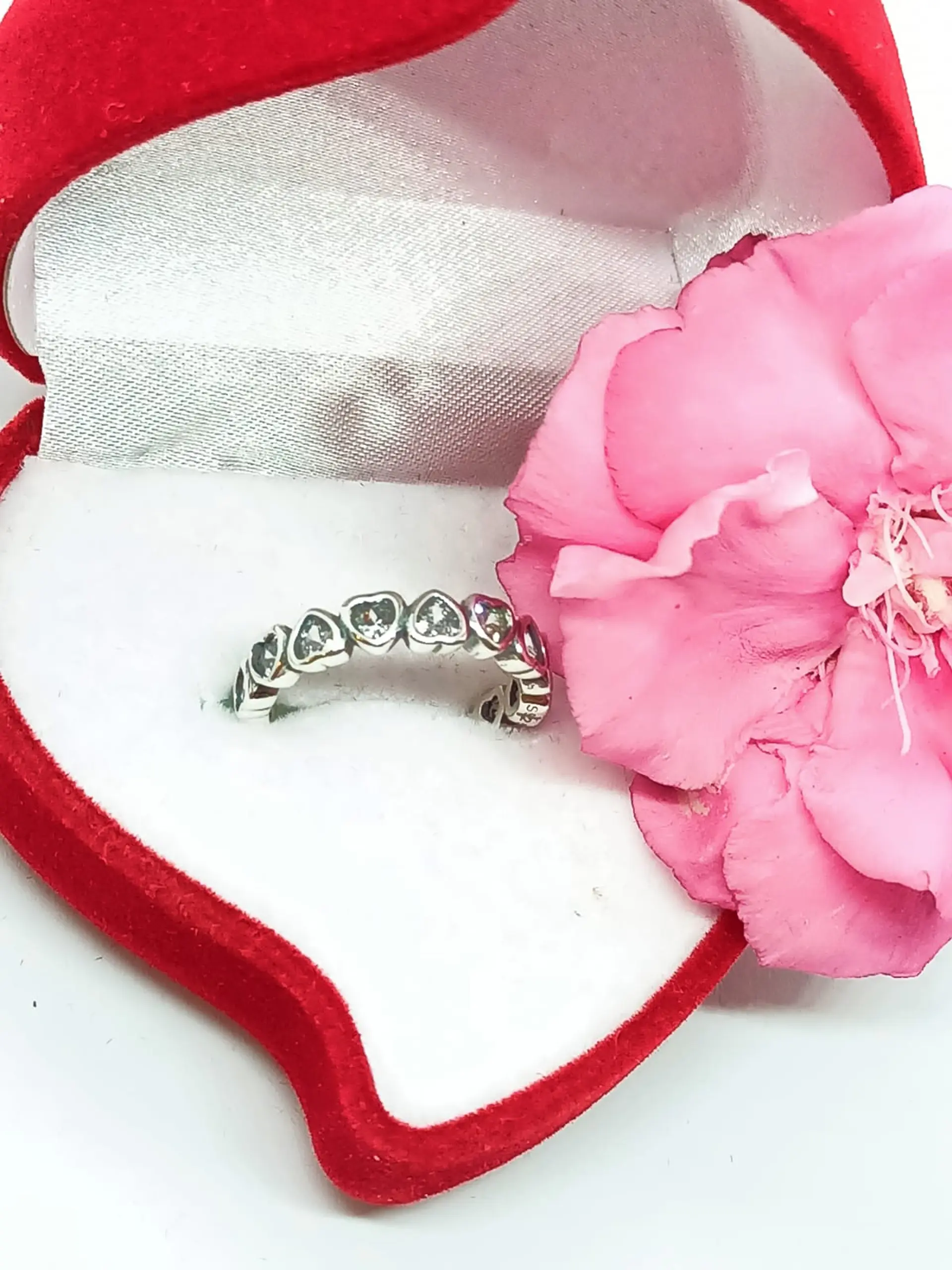 Anillo Pila Plata 925 Corazones Zirconia Compromiso Apilable 8