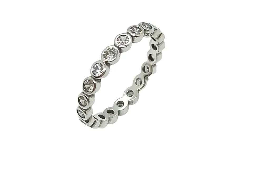 Anillo Pila Plata 925 Lujo Amor Zirconia Compromiso Apilable 1