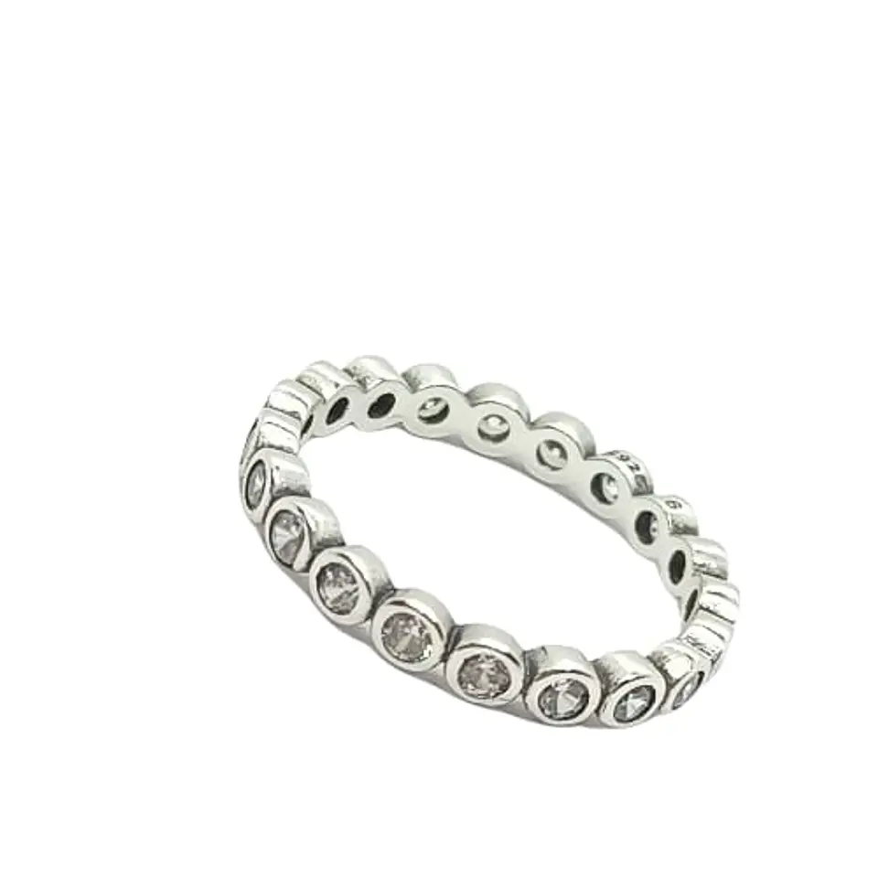 Anillo Pila Plata 925 Lujo Amor Zirconia Compromiso Apilable 2