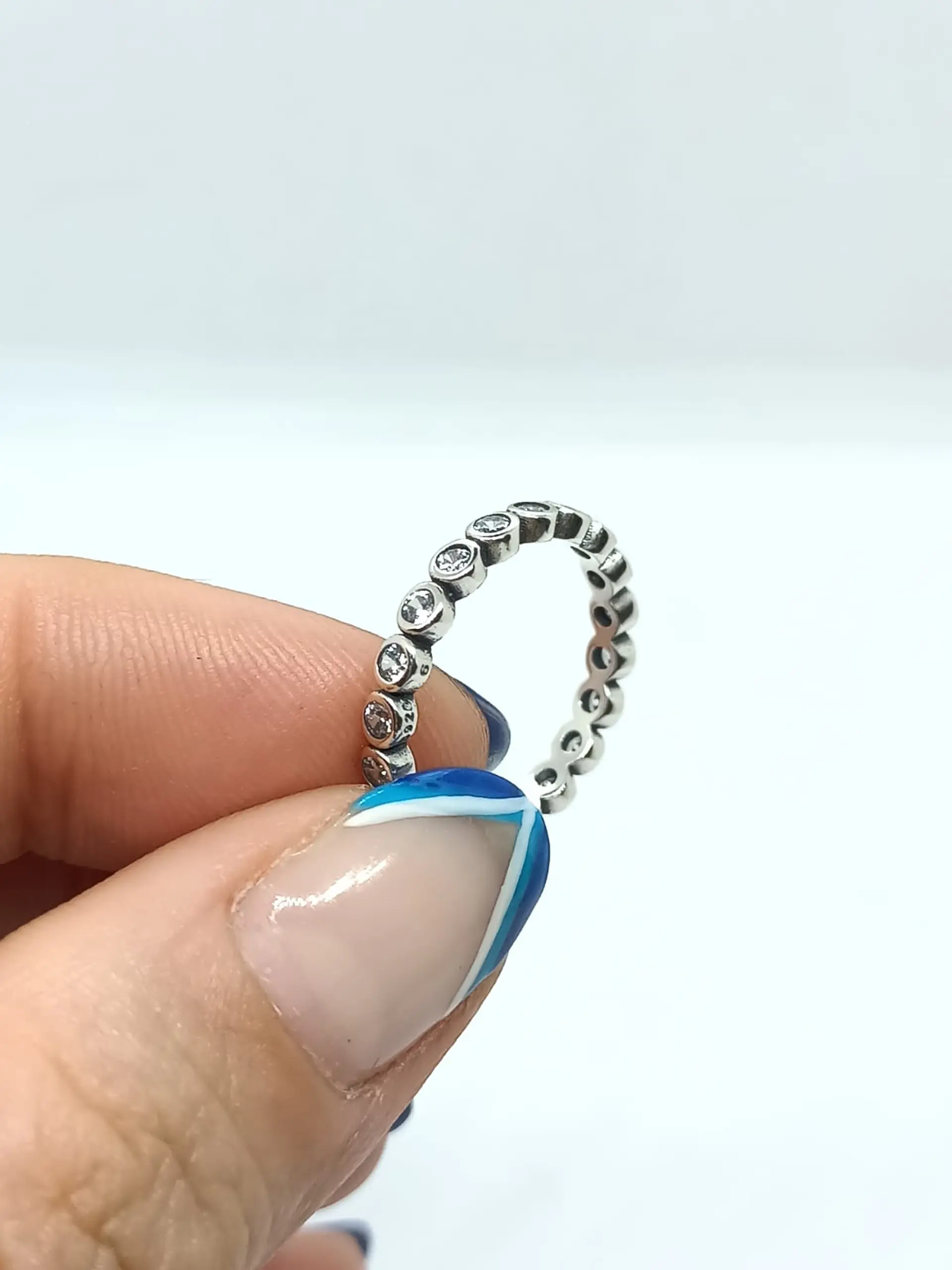 Anillo Pila Plata 925 Lujo Amor Zirconia Compromiso Apilable 4