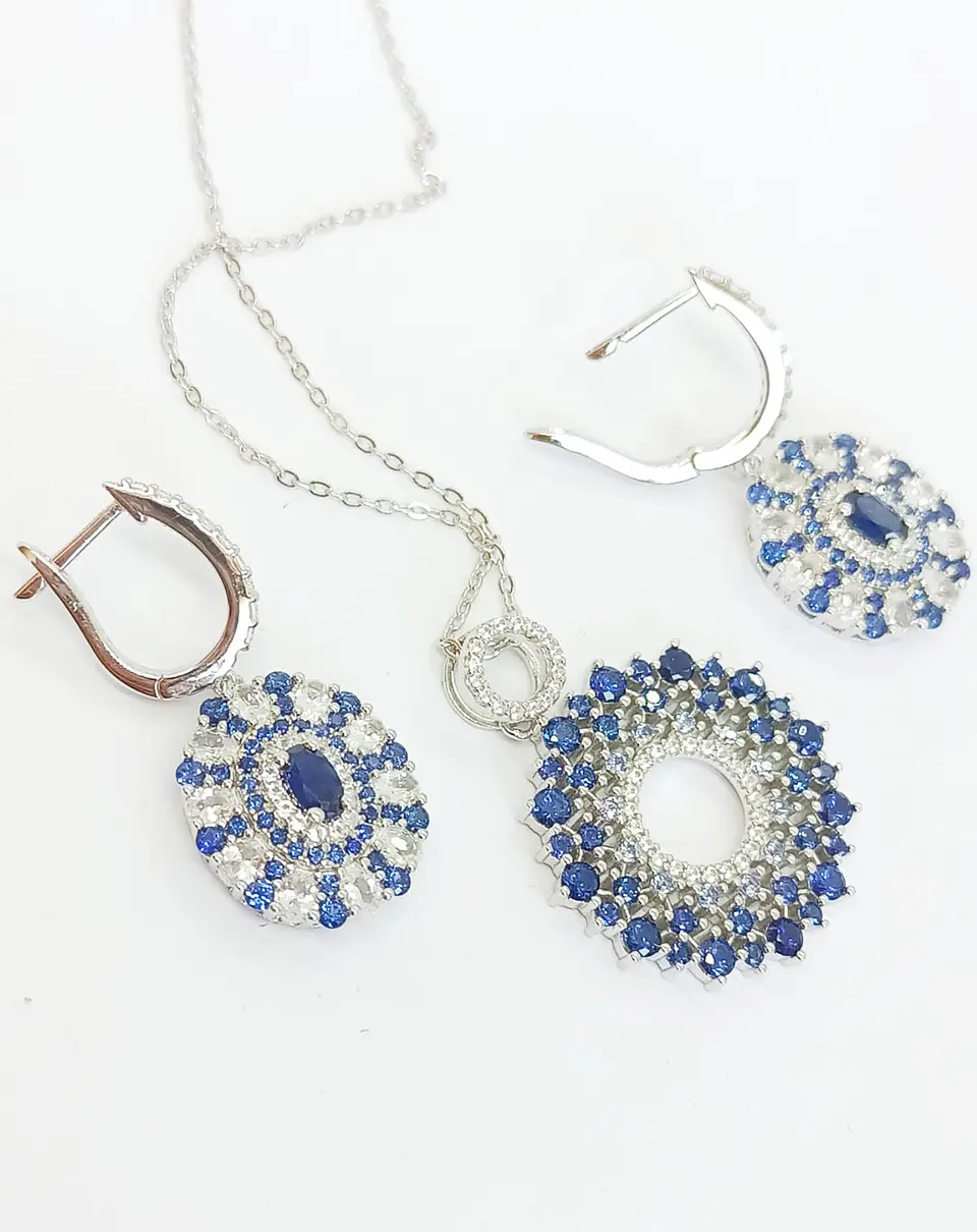 Set Collar Joya Zafiro Azul Aros Plata 925 Gema Saphire Blue 6