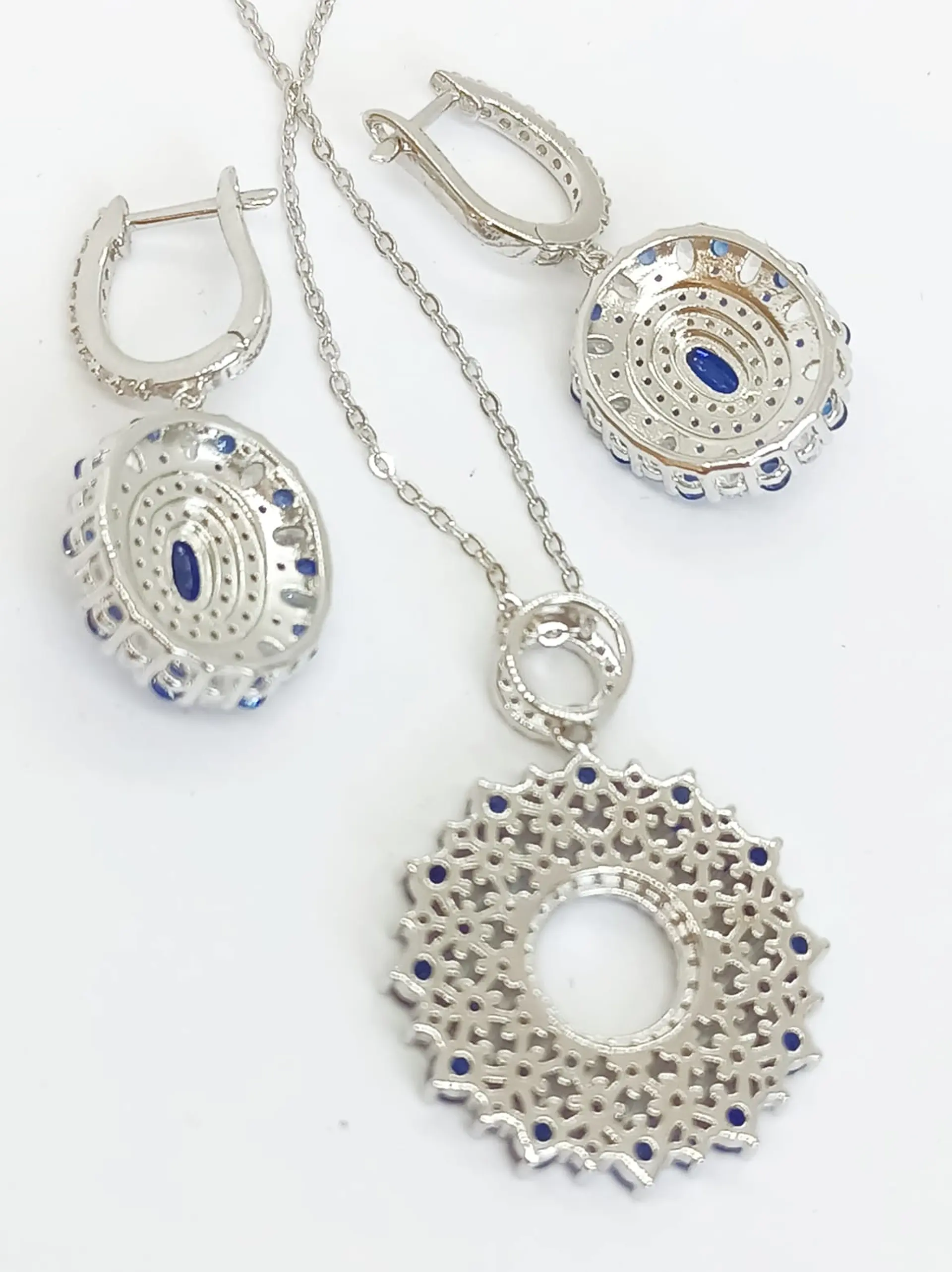 Set Collar Joya Zafiro Azul Aros Plata 925 Gema Saphire Blue 7