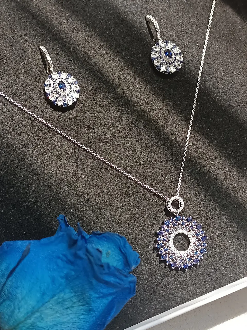 Set Collar Joya Zafiro Azul Aros Plata 925 Gema Saphire Blue 8