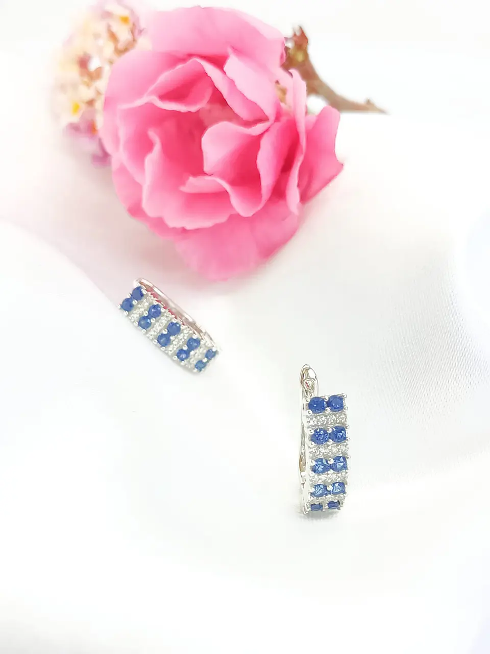 Argollas Huggies Zafiro Azul Plata ley 925  6