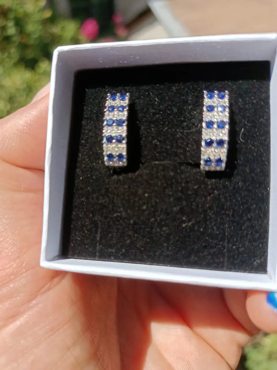 Argollas Huggies Zafiro Azul Plata ley 925  10