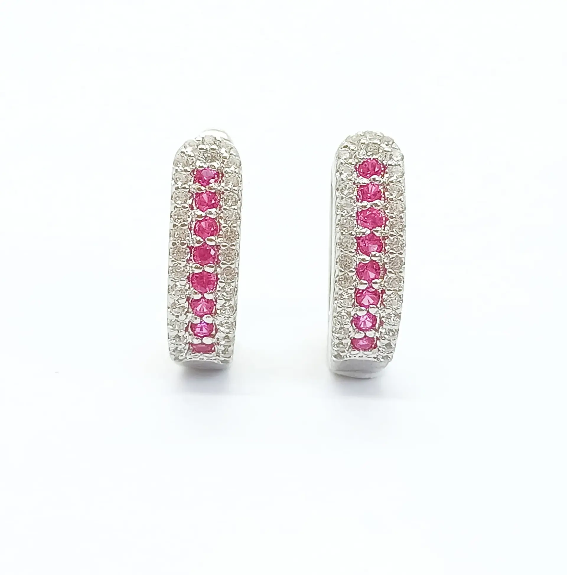 Argollas Lujosas Huggies con Gema de Rubí Rosa en Plata 925 1