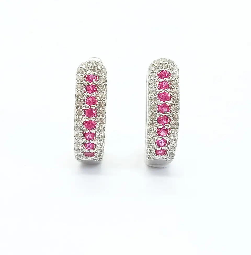 Argollas Lujosas Huggies con Gema de Rubí Rosa en Plata 925 1