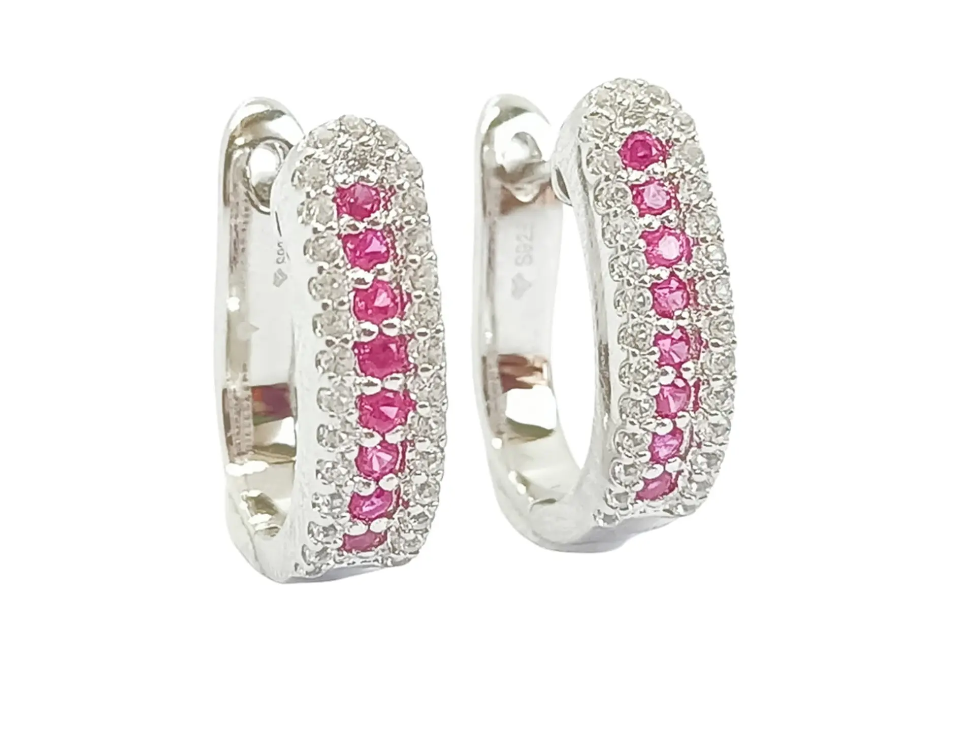 Argollas Lujosas Huggies con Gema de Rubí Rosa en Plata 925 2