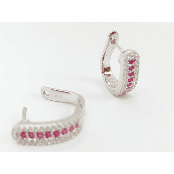 Argollas Lujosas Huggies con Gema de Rubí Rosa en Plata 925 4