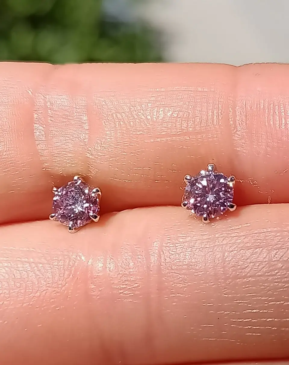 Pendientes Punto de Luz con Moissanita Rosa 5MM 4
