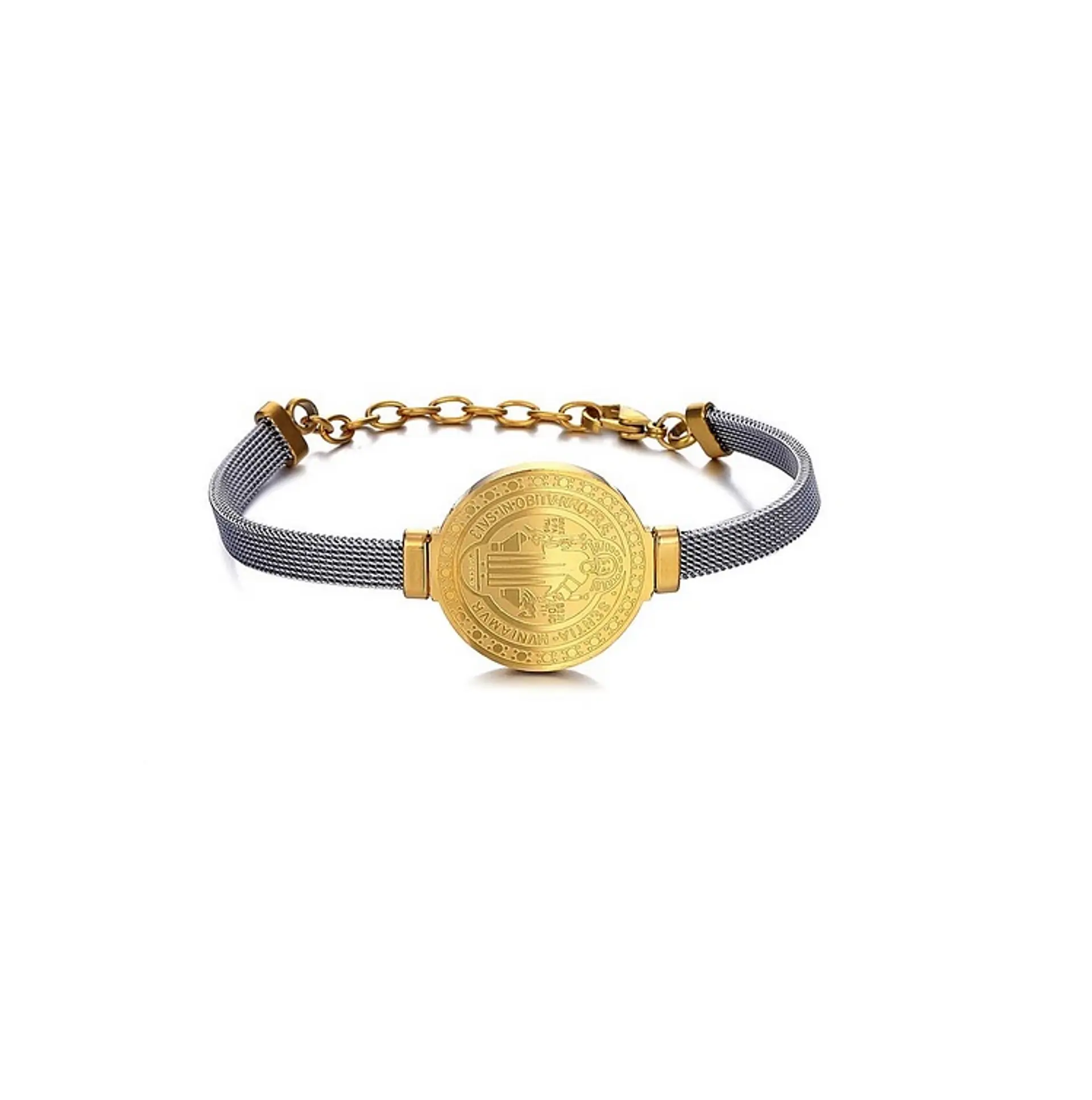 Pulsera Medalla San Benito Hipoalergenica Chapada en Oro 18kl 1