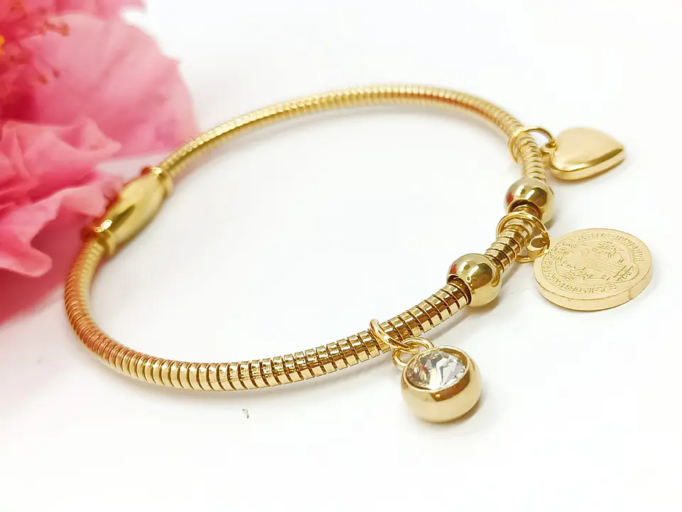 Pulsera Magnética Medalla San Benito Protector Chapada En Oro  4