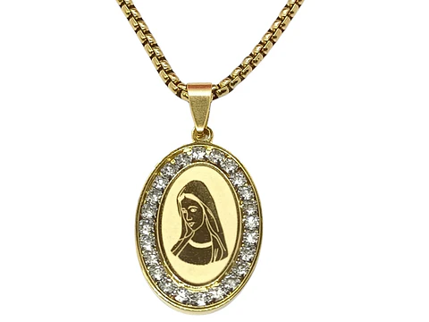 Colgante Medalla Virgen María con circonios hipoalergénico chapado en oro 18kl