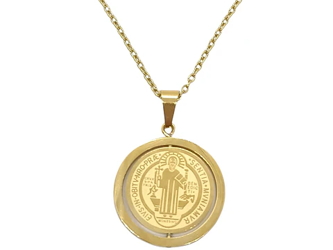 Colgante Medalla San Benito Giratorio Antiestrés chapado en oro 18kl