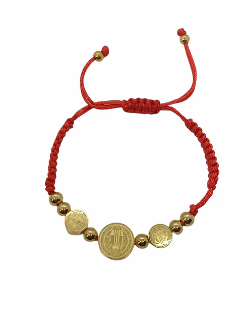 Pulsera de Buena suerte y protección Ajustable Medalla San Benito Cuerda Roja