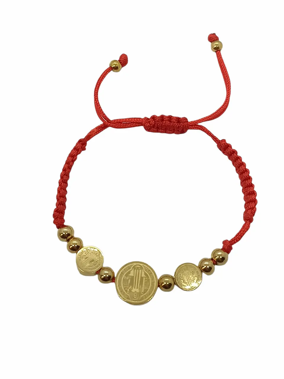 Pulsera de Buena suerte y protección Ajustable Medalla San Benito Cuerda Roja 1