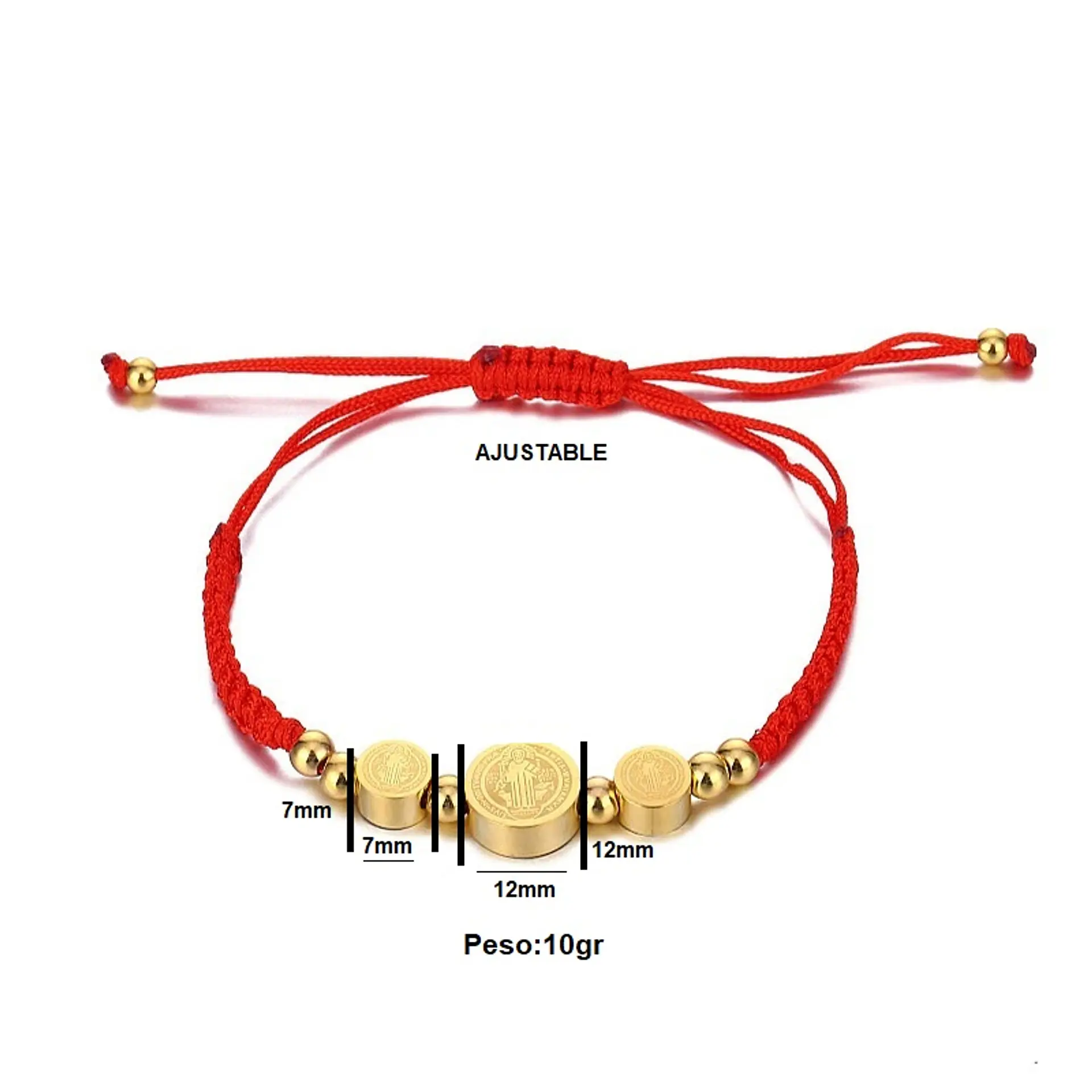 Pulsera de Buena suerte y protección Ajustable Medalla San Benito Cuerda Roja 3