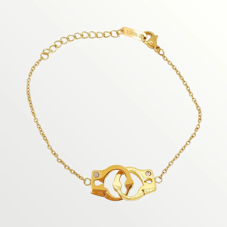 Pulsera de acero chapado en oro Esposas con Zirconias 1