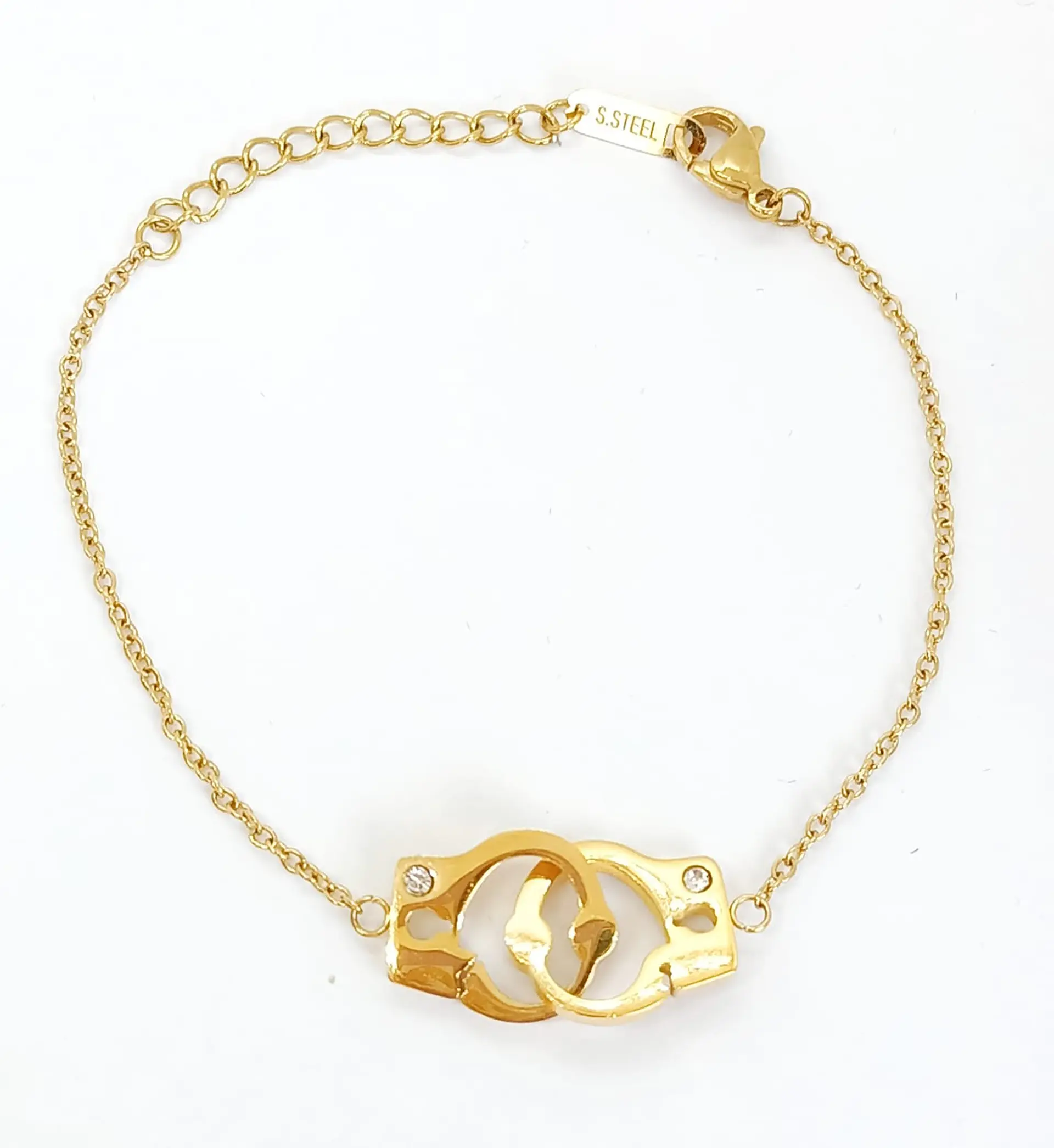 Pulsera de acero chapado en oro Esposas con Zirconias 2