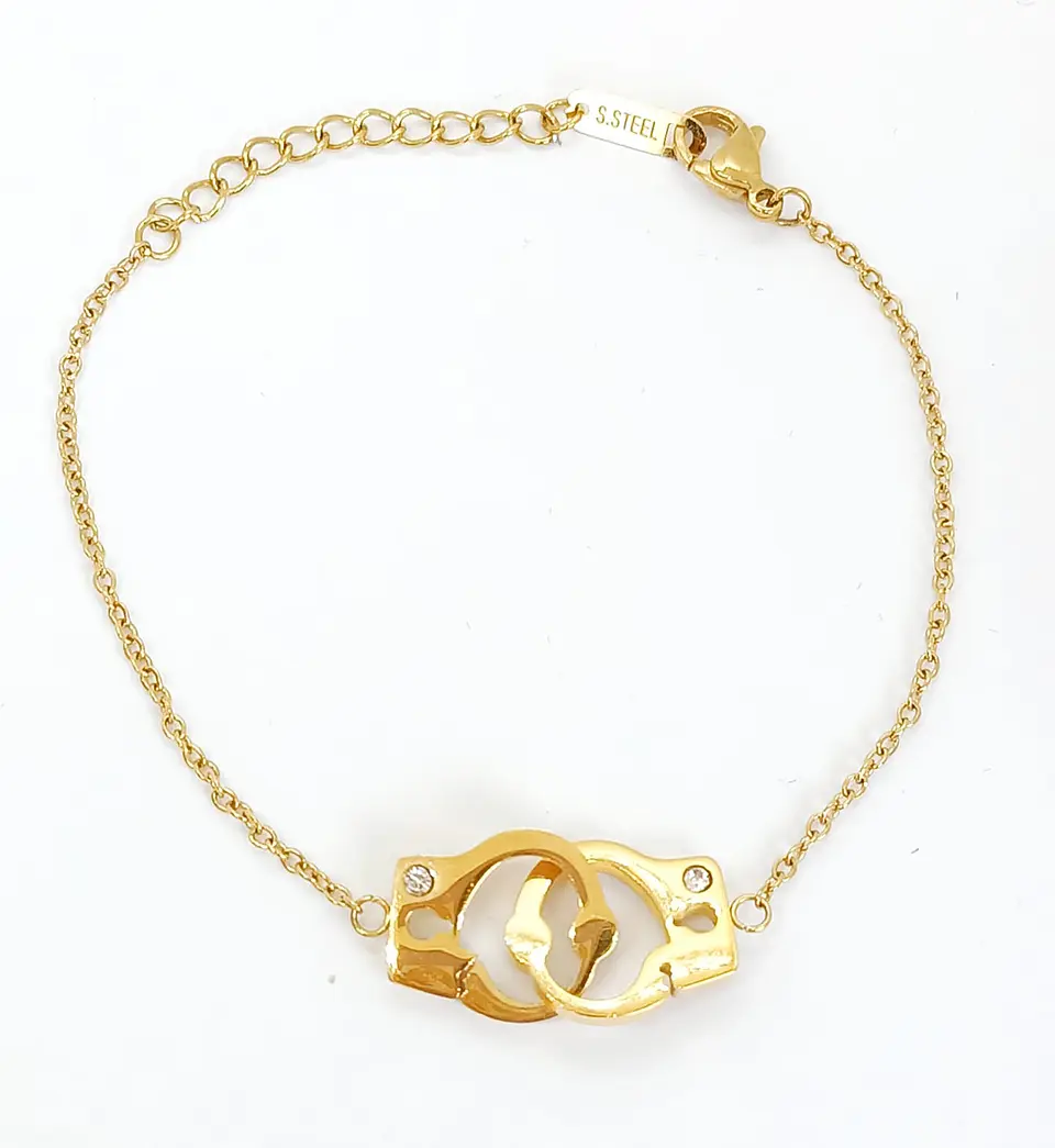 Pulsera de acero chapado en oro Esposas con Zirconias 2