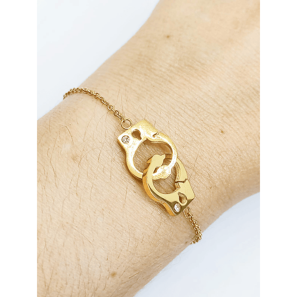 Pulsera de acero chapado en oro Esposas con Zirconias 3