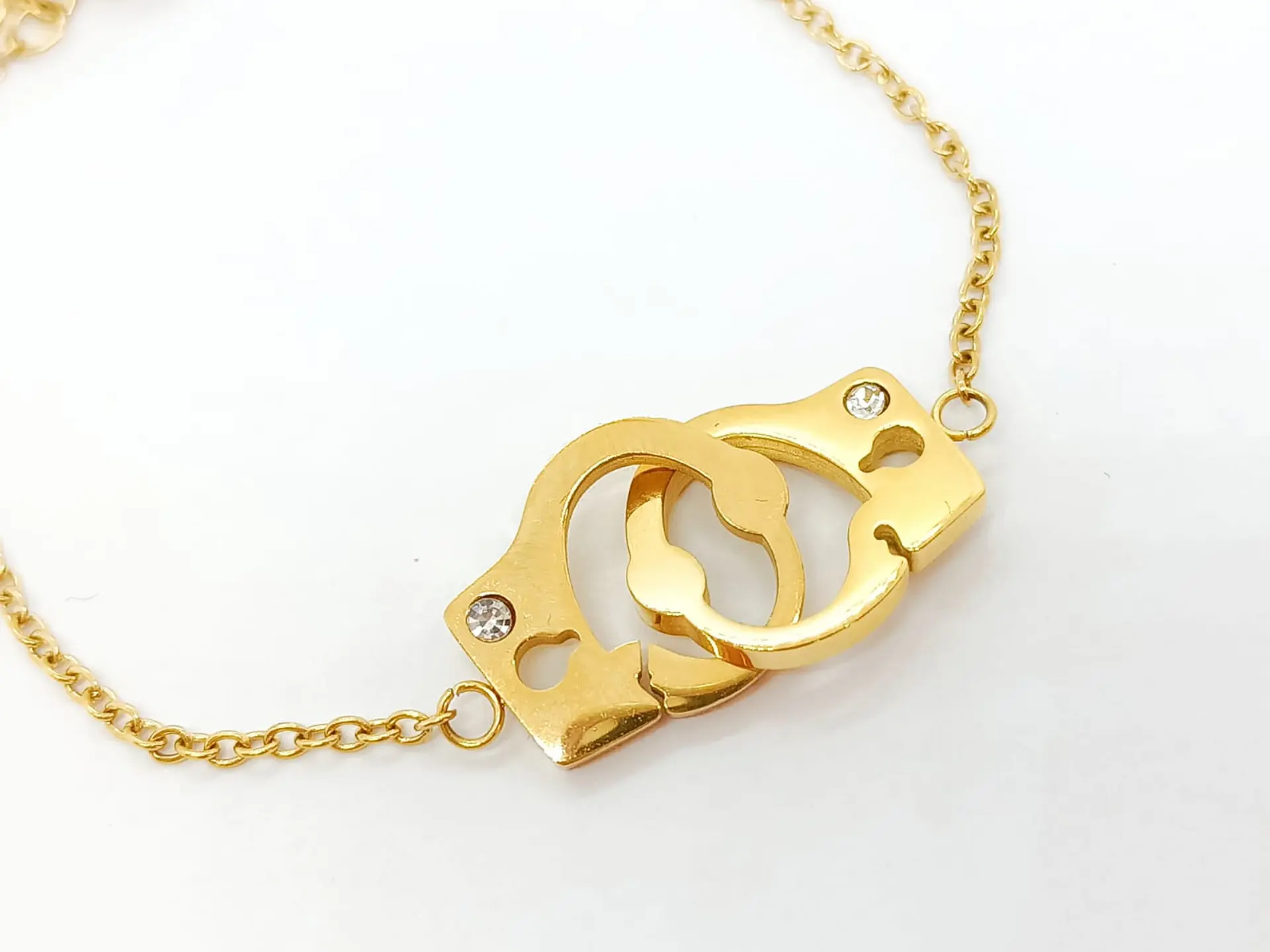 Pulsera de acero chapado en oro Esposas con Zirconias 5