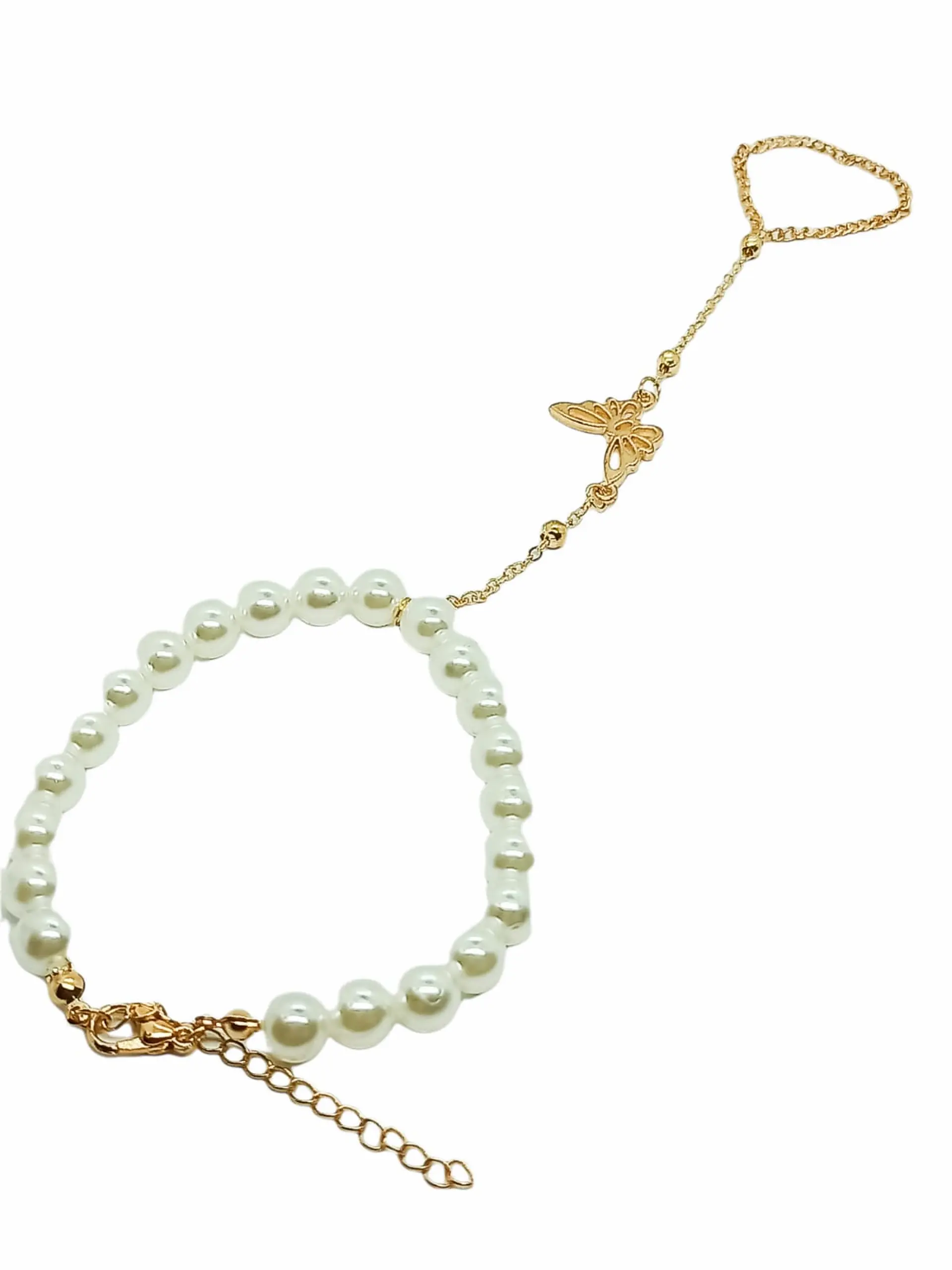 Pulsera De Mano Y Dedo Perlas Mariposa Handlet 1