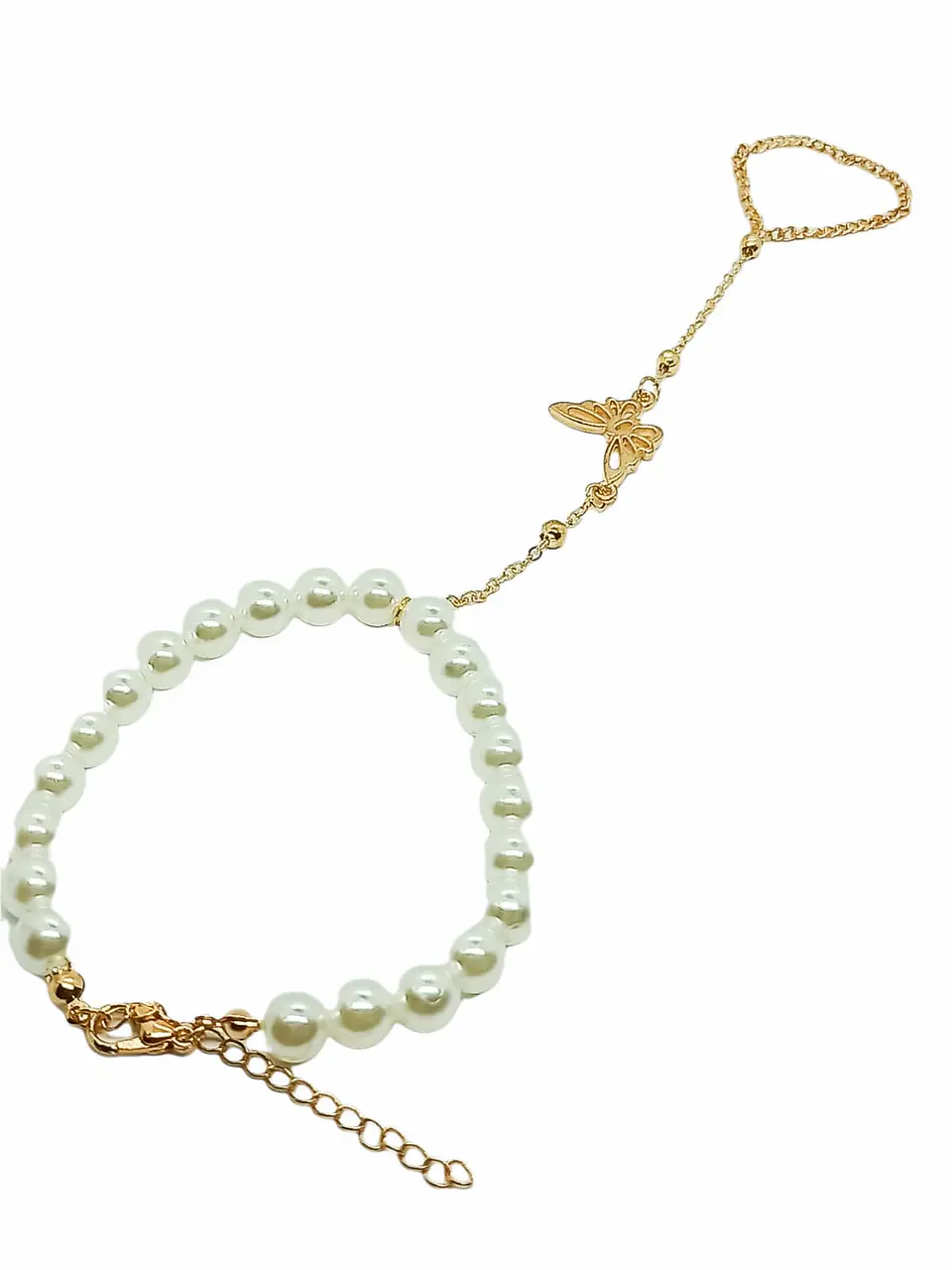 Pulsera De Mano Y Dedo Perlas Mariposa Handlet 1