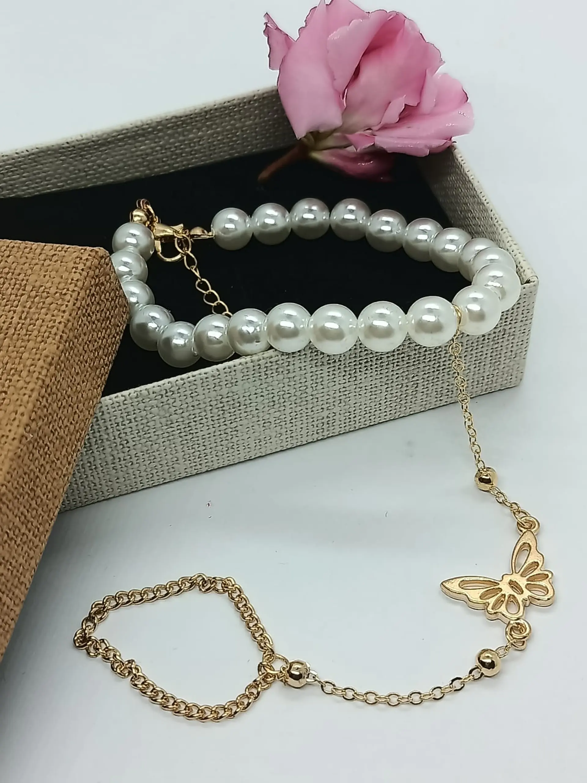 Pulsera De Mano Y Dedo Perlas Mariposa Handlet 2